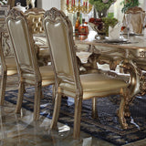 Bone and Gold Patina Scalloped Padded Side Chairs Set - Elegant Floral Design, PU Leather Backrests, Wooden Claw Legs