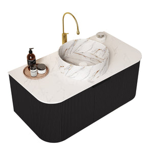 English Elm Dina 36" Wall-Mounted Bathroom Vanity With Round Ceramic Sink, Stylish Storage & Pre-Assembled Design W2615S00498