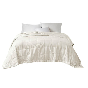 JLA Home Madison Park - Oversized Plush Down Alternative Blanket with Satin Trim, Hypoallergenic, Moisture-Wicking Luxury Ivory MP51-2600