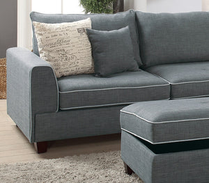 English Elm Beautiful 3-pcs Sectional Sofa with Reversible Chaise and Storage Ottoman Plush Summer Hues Comfort Steel Gray 76 L x 35 W x 16 H B011S01054