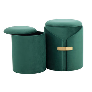 English Elm Dahlia Velvet Nesting Ottoman Set with Gold Metal Accent — Contemporary Glam, Space-Saving Luxe Green B202P223722