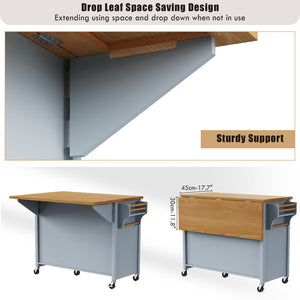 English Elm K&k Farmhouse Rolling Kitchen Island Oak Veneer Top with Drop Leaf and Storage Drawers Blue+Grey N707S195393G
