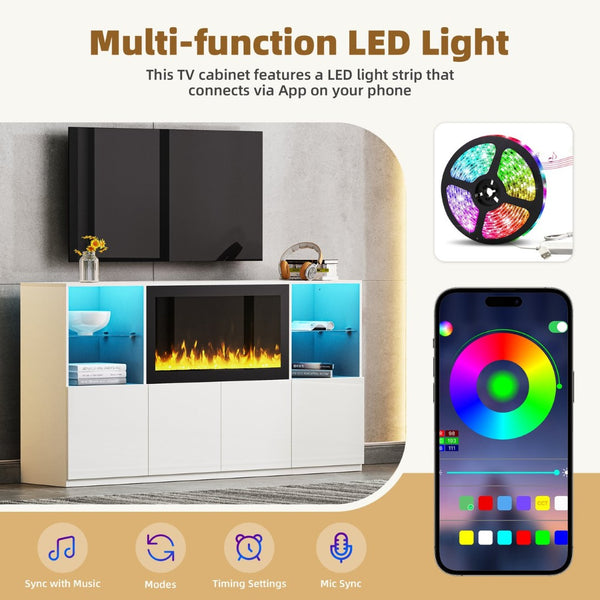 English Elm On-Trend High Gloss Media Console With 34.2" Electric Fireplace & Led Light For Tvs Up To 75" N721S000042K-GIGA