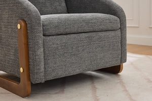 English Elm 057- Chenille Fabric Modern Armchair with Wooden Frame and Gold Trim, Ergonomic Cushioned Accent Seat for Living Room Bedroom (Gray) W527P239828