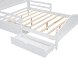 English Elm Full Size Wood Platform Bed With Guardrails On Both Sides and Two Storage Drawers ,White