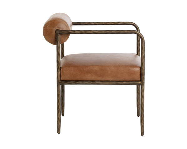 Sunpan Ajani Dining Armchair - Hand-hammered Iron Frame With Charcoal Leather For Stylish Comfort Brown Leather 111844