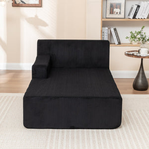 English Elm Right Armrest Chaise lounge chair sleeper with high-density foam, corduroy, no assembly, vacuum-ready Black W1170P333284