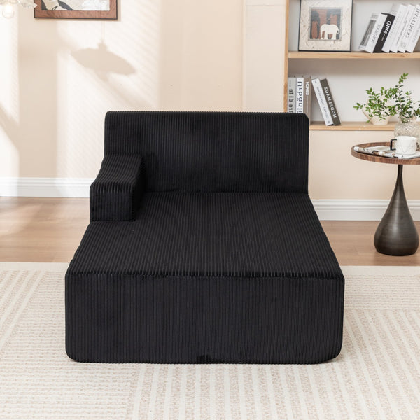 English Elm Right Armrest Chaise lounge chair sleeper with high-density foam, corduroy, no assembly, vacuum-ready Black W1170P333284