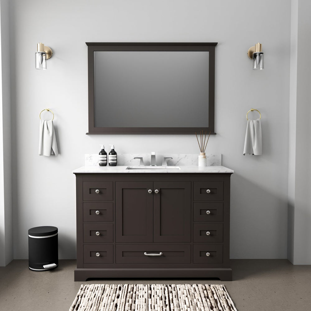 English Elm Espresso 48" Single Bath Vanity with Carrara Marble Top, Soft-Close Drawers & Chrome Faucet Set B2731P258363