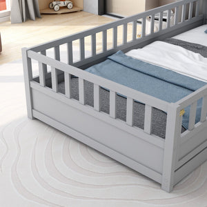 English Elm Twin Montessori Floor Bed Frame With High Security Barriers & Child-Friendly Door In Grey Finish W1858P164928-GIGA