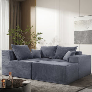 English Elm 4-Piece Modular L-Shaped Sectional Sofa with Corduroy Upholstery, Convertible Chaise, Pillows Included Grey W3163S00037
