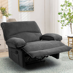 English Elm Oversized Velvet Push-Back Recliner Chair Sofa with Massage Pillow, Super Soft Fleece Comfort and Easy Assembly Grey W1403S00003
