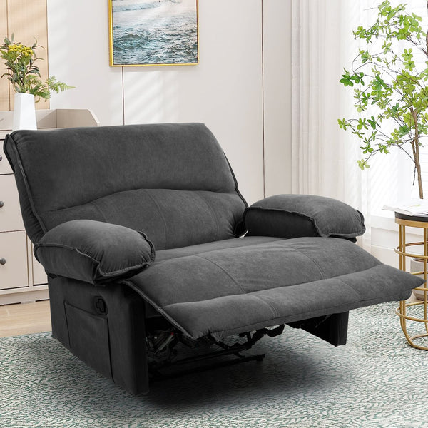 English Elm Oversized Velvet Push-Back Recliner Chair Sofa with Massage Pillow, Super Soft Fleece Comfort and Easy Assembly Grey W1403S00003