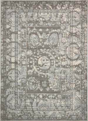 Unique Loom La Jolla Vintage Machine Made Border Rug Gray, Silver/Ivory 8' 0" x 11' 0"