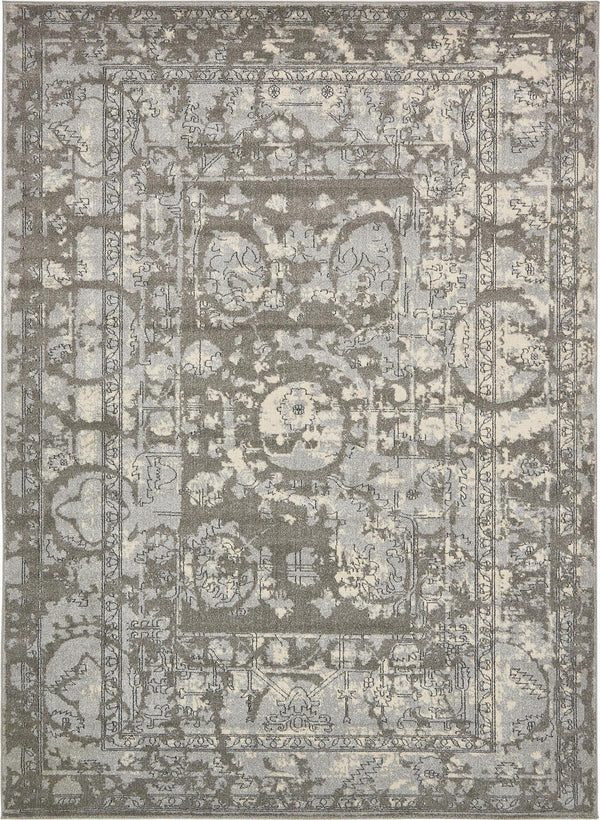 Unique Loom La Jolla Vintage Machine Made Border Rug Gray, Silver/Ivory 8' 0" x 11' 0"
