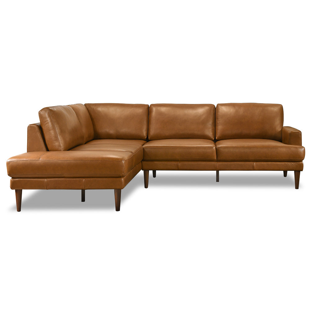 English Elm Ashcroft Furniture - Corbin Tan Leather Sectional Sofa with Built-In Chaise, Full-Grain Leather, Solid Eucalyptus Frame B183S00105