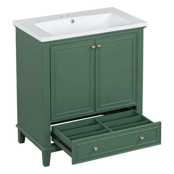 English Elm 30" Stylish Dark Green Bathroom Vanity With Sink Combo, Durable Mdf, Modern Design & Storage Solution SY999606AAF-6