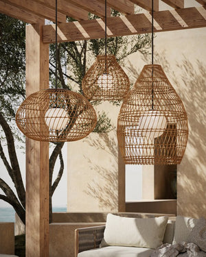 Currey & Company Bly Outdoor Pendant Light - Artisan Crisscross Wicker Design, Adjustable Height, Durable & Stylish Natural All,Weather Wicker ,Metal ,Glass 9500-0014-currey-company