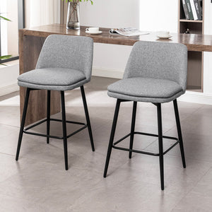 English Elm Counter Mid-Century Swivel Bar Stools Set of 2 – Upholstered Linen Seats, 360° Comfort, Metal Legs LIGHT GREY W2200P152176