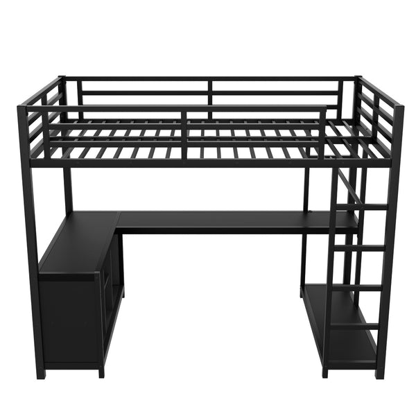 English Elm Metal Twin Xl Loft Bed with L Shaped Desk Wardrobe and Storage for Teens W1580S00370