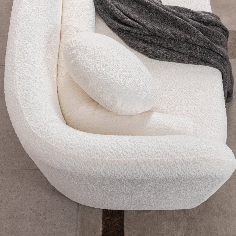 English Elm 2PCS Japandi Boucle Sofa Set White – Curved 3-Seater Cloud Couch, Eucalyptus Frame, Plush Comfort W2664S00040