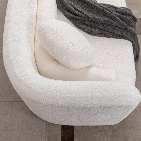 English Elm 2PCS Japandi Boucle Sofa Set White – Curved 3-Seater Cloud Couch, Eucalyptus Frame, Plush Comfort W2664S00040