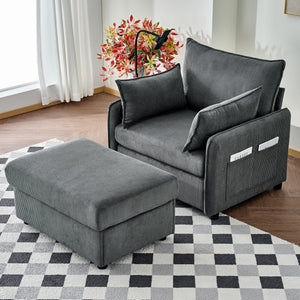 English Elm 55" Oversized Chaise Lounge Chair With Ottoman & Storage: Stylish Comfort For Small Spaces, Grey W3373P330165