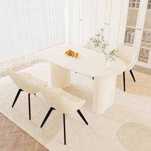 English Elm 63" Cream Mdf Dining Table Set with Carved Wave Legs and Beige Pu Upholstered Chairs Beige+Cream W2189S00849