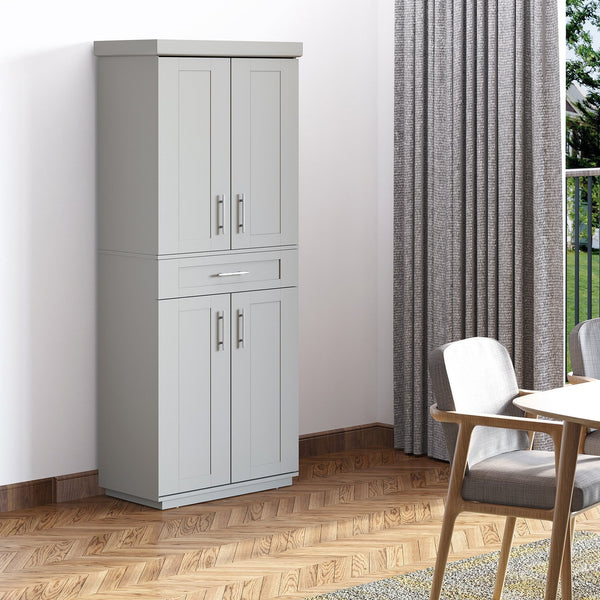 English Elm HOMCOM Tall Kitchen Pantry Cabinet 72" Grey Storage Cupboard with Adjustable Shelves, Drawer & Anti-Tip W2225S00056