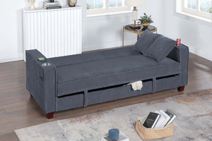 English Elm 1pc Corduroy Convertible Sofa with Storage Base Usb Port Cup Holders Wood Legs Dark Gray B011P430416