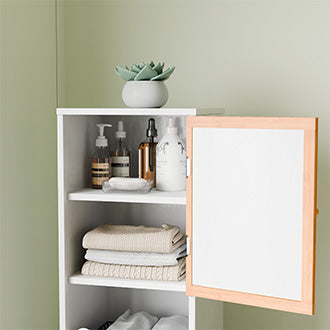 English Elm Bathroom Tall Storage Cabinet With Bamboo Doors - Space-Saving, Stylish, And Moisture-Resistant Design W2992P233445