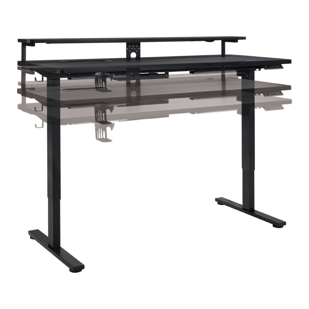 OSP Home Furnishings Primo Electric Standing Desk with Monitor Shelf Steel Frame and Built-in Cable Management PMO6024GD-BCF
