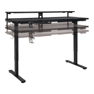 OSP Home Furnishings Primo Electric Standing Desk with Monitor Shelf Steel Frame and Built-in Cable Management PMO6024GD-BCF