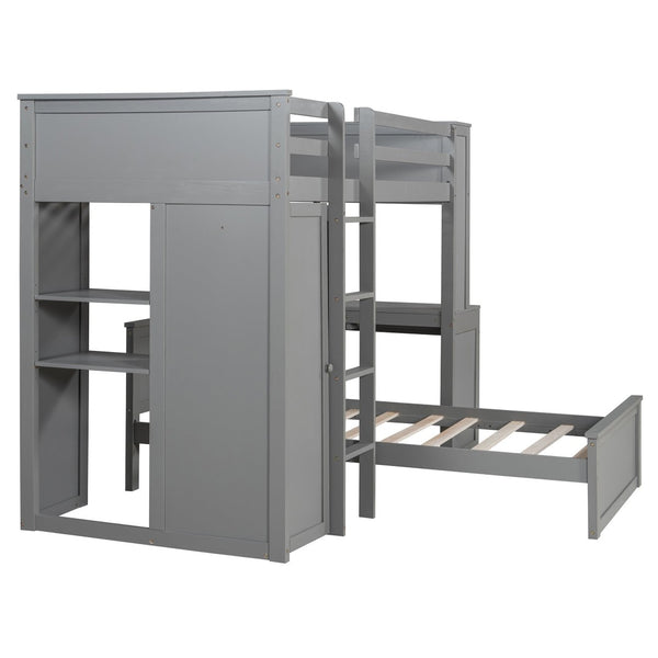 English Elm Twin Loft Bed System with Wardrobe Desk and Shelving for Kids Shared Bedroom Gray LT000820AAE-1