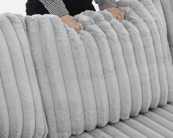 English Elm U U Shaped Sleeper Sofa with Pull-Out Bed and Hidden Chaise Storage, Plush Corduroy Comfort Grey W1417S00077