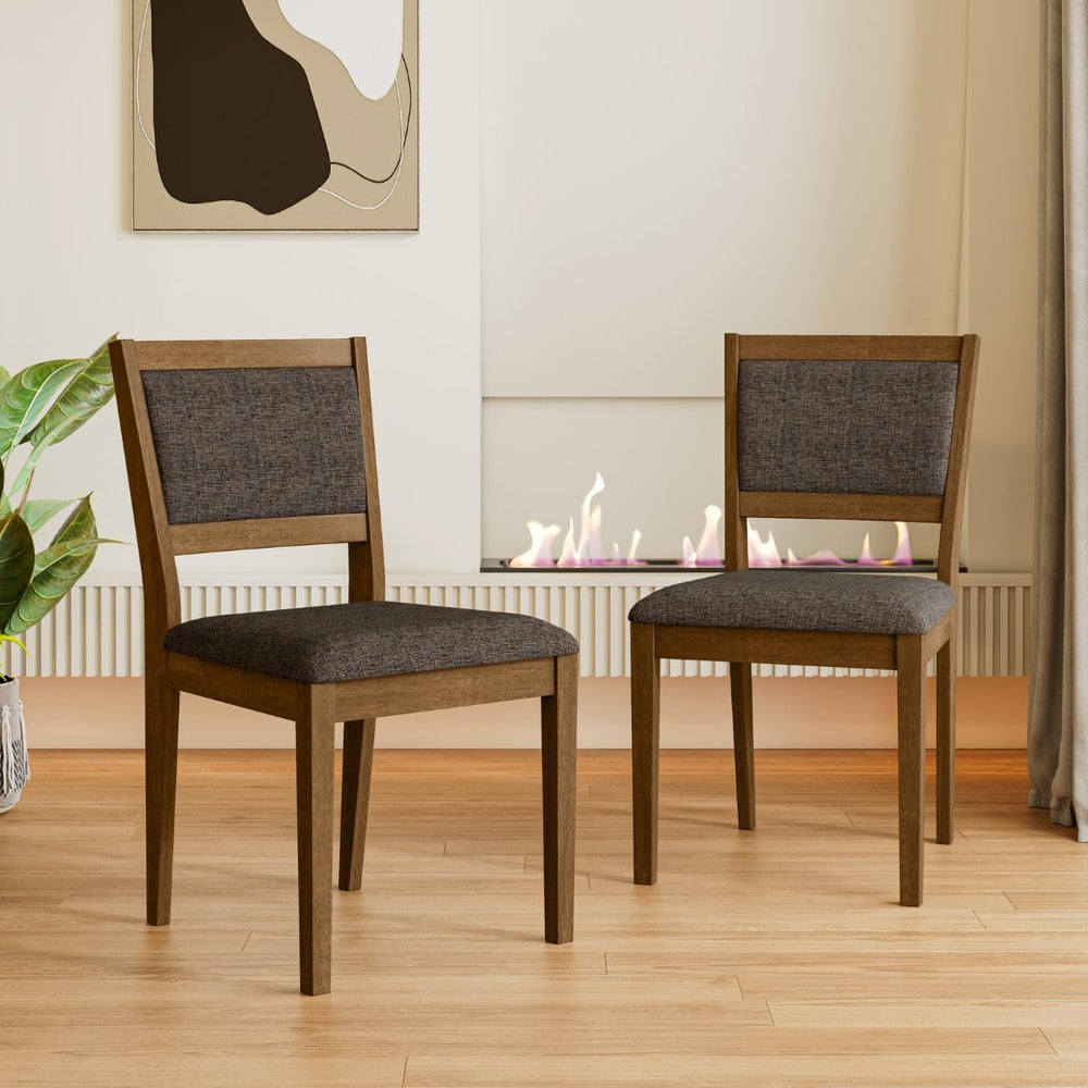 English Elm Du Cap Gray Upholstered Dining Chairs with White Wash Wood Legs Set of 2 B127P495088