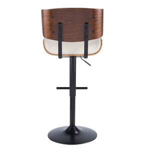 English Elm Lombardi Mid-Century Modern Adjustable Swivel Barstool Set of 3 — Tufted Faux Leather, Walnut Accents, T-Footrest, Comfort-focused Design Cream B202S00953
