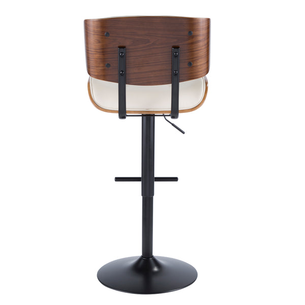 English Elm Lombardi Mid-Century Modern Adjustable Swivel Barstool Set of 3 — Tufted Faux Leather, Walnut Accents, T-Footrest, Comfort-focused Design Cream B202S00953