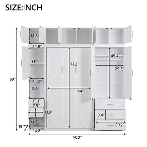 English Elm Twin Murphy Bed with Lockers & Wardrobes White — Space-Saving Foldaway Cabinet Bed w/ Shelves, Drawers and Video Guide GX000391AAK