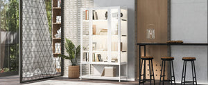 English Elm 67.25'' Tall Steel Curio Cabinet with Led Lighting and Tempered Glass Panels White SN845P263995W