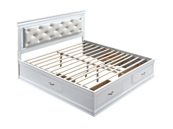 English Elm Lorana King Platform Bed with Led Lighting Tufted Faux Leather Glam Storage Frame White B078S00697
