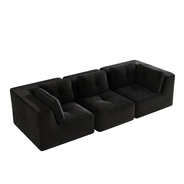 English Elm Modern Corduroy Modular Sectional Sofa Deep Seat Tufted Piping No Assembly Required Black W714S01789