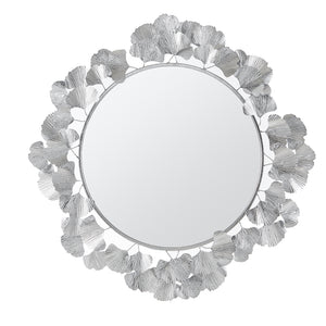 JLA Home Martha Stewart - Gingko Sculptural Round Wall Mirror 30.5" — Iron Gingko Leaf Frame, Three-Dimensional Botanical Focal Point Silver MT95F-0097