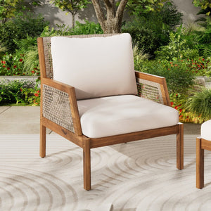 English Elm Acacia Hardwood Wicker Club Chair Deep Seating Outdoor Patio with Cushioned Comfort N780P248457T