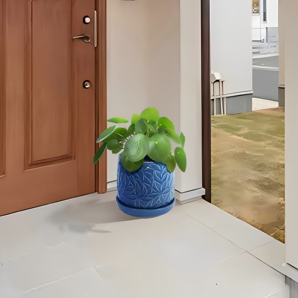 English Elm Set Of 2 Ceramic Flowerpots - 7" Stylish Navy Planters For Modern Home, Garden & Patio Décor W3273P322544-GIGA