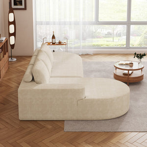 English Elm Modern Curved Sectional Sofa - Chenille Upholstered L-Shaped Couch With 3 Pillows, Flexible Design! W834S00454