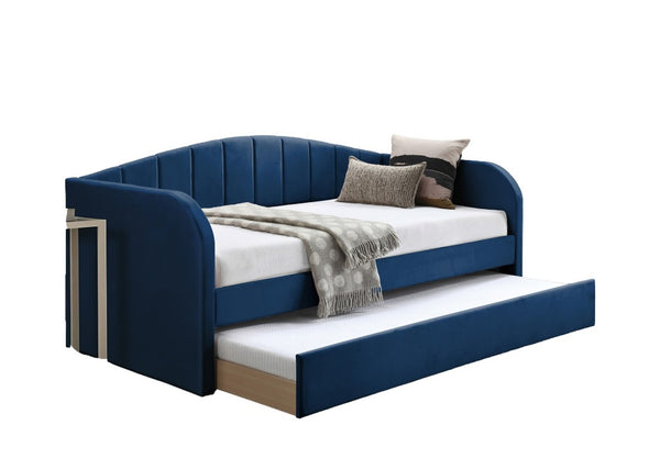 English Elm Modern Velvet Upholstered Daybed with Trundle Plush Low Profile Frame for Guest Rooms Navy Blue B011S02048