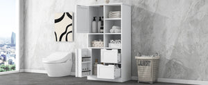 English Elm Bathroom Tall Storage Cabinet with Doors, 2 Drawers, Adjustable Shelf, Anti-Tip, MDF White, Sleek Handles WF530559AAK