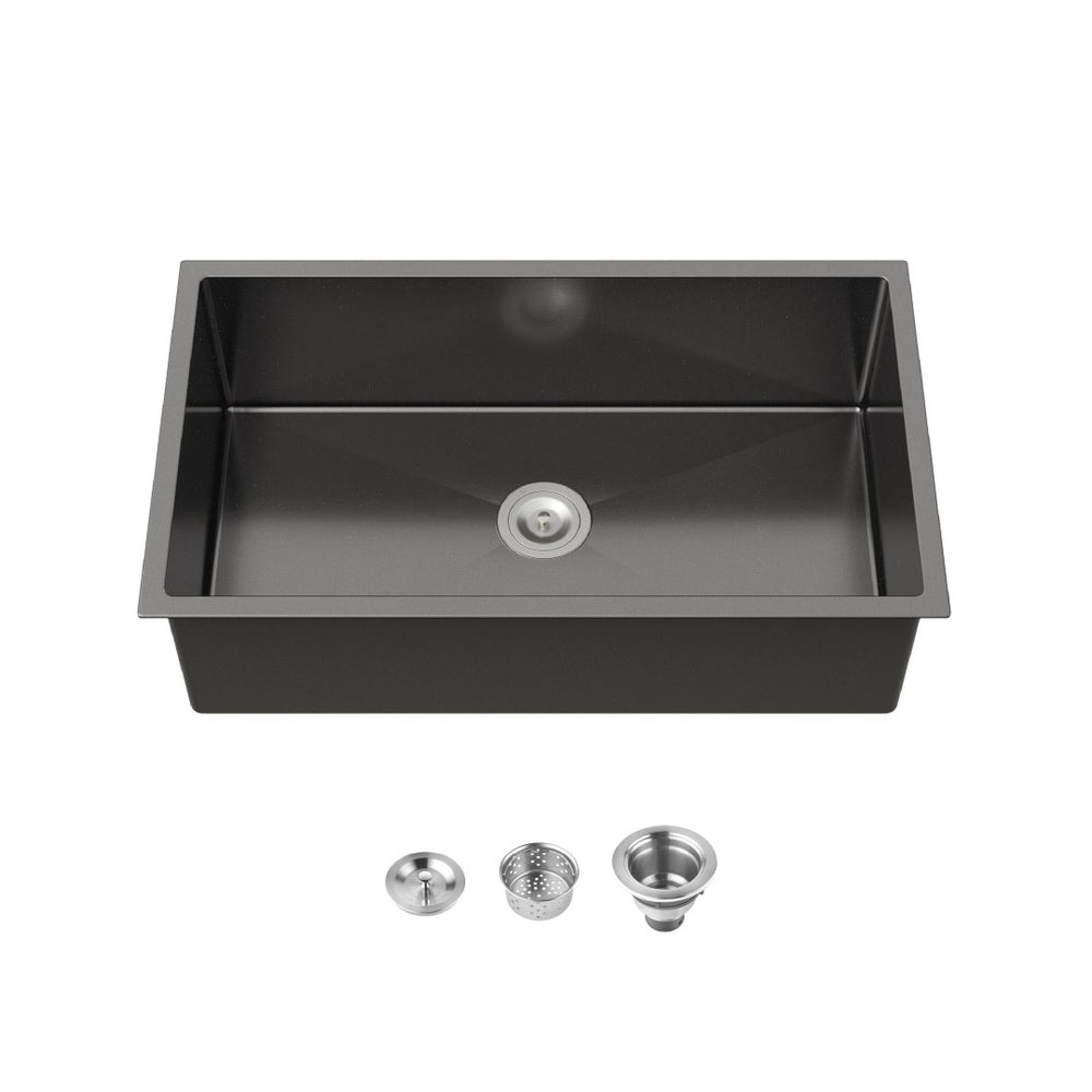 English Elm Stainless Steel Handmade Undermount Kitchen Sink Matte Black Single Bowl Deep Basin T3177P370633