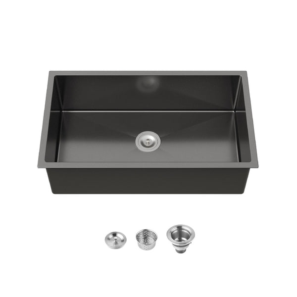 English Elm Stainless Steel Handmade Undermount Kitchen Sink Matte Black Single Bowl Deep Basin T3177P370633